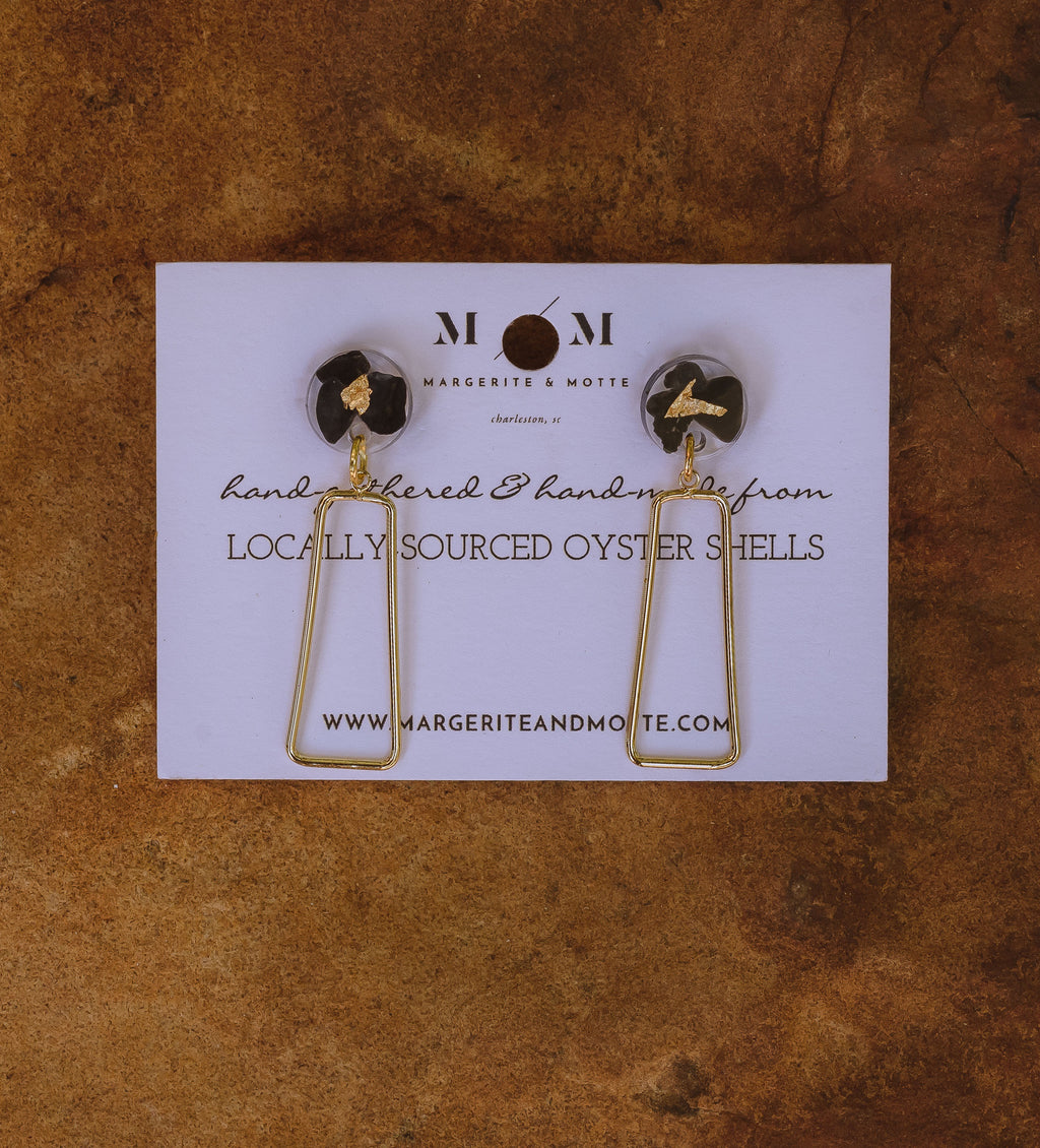 Rectangle Earrings - Black Shells