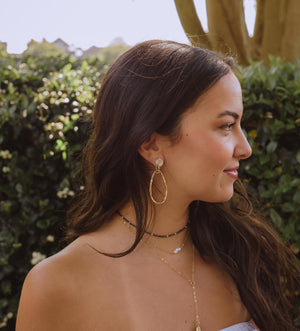 Golden Hoop Earrings - White Shells