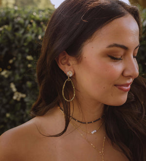 Golden Hoop Earrings - White Shells